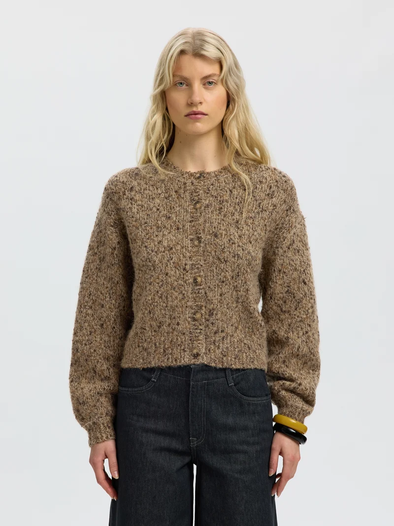 SLWKAT LS KNIT SHORT CARDIGAN, Travertine/Delicioso and Toffee