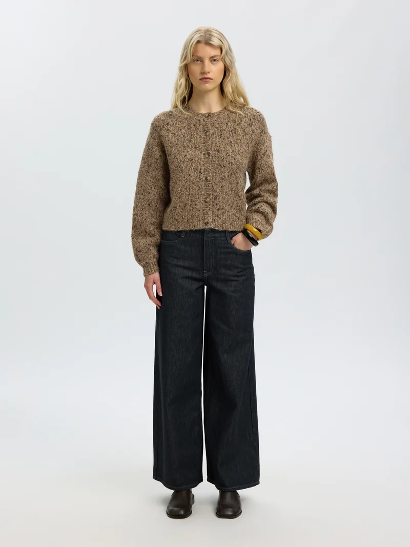 SLWKAT LS KNIT SHORT CARDIGAN, Travertine/Delicioso and Toffee