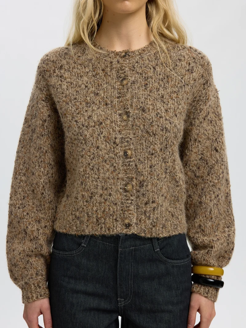 SLWKAT LS KNIT SHORT CARDIGAN, Travertine/Delicioso and Toffee