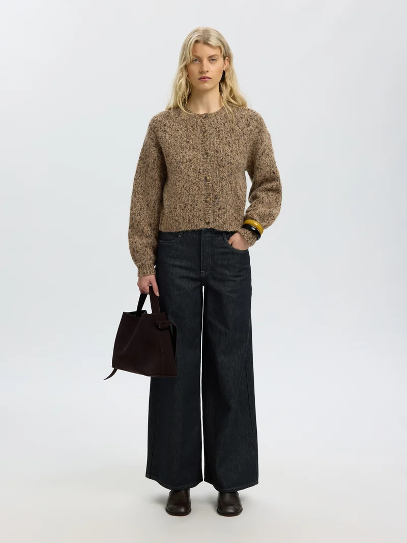 SLWKAT LS KNIT SHORT CARDIGAN, Travertine/Delicioso and Toffee