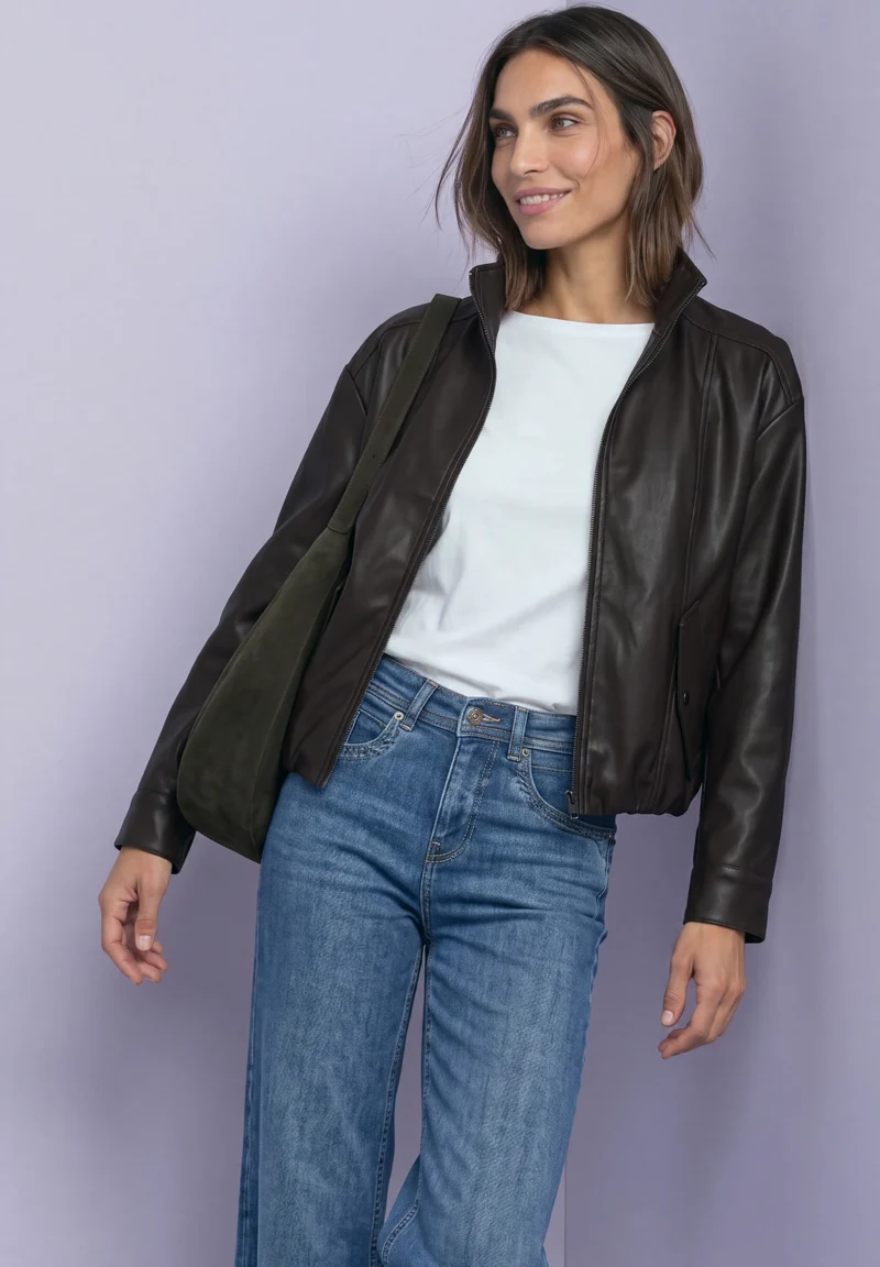 PU Jkt w. Stand Up Collar, black coffee