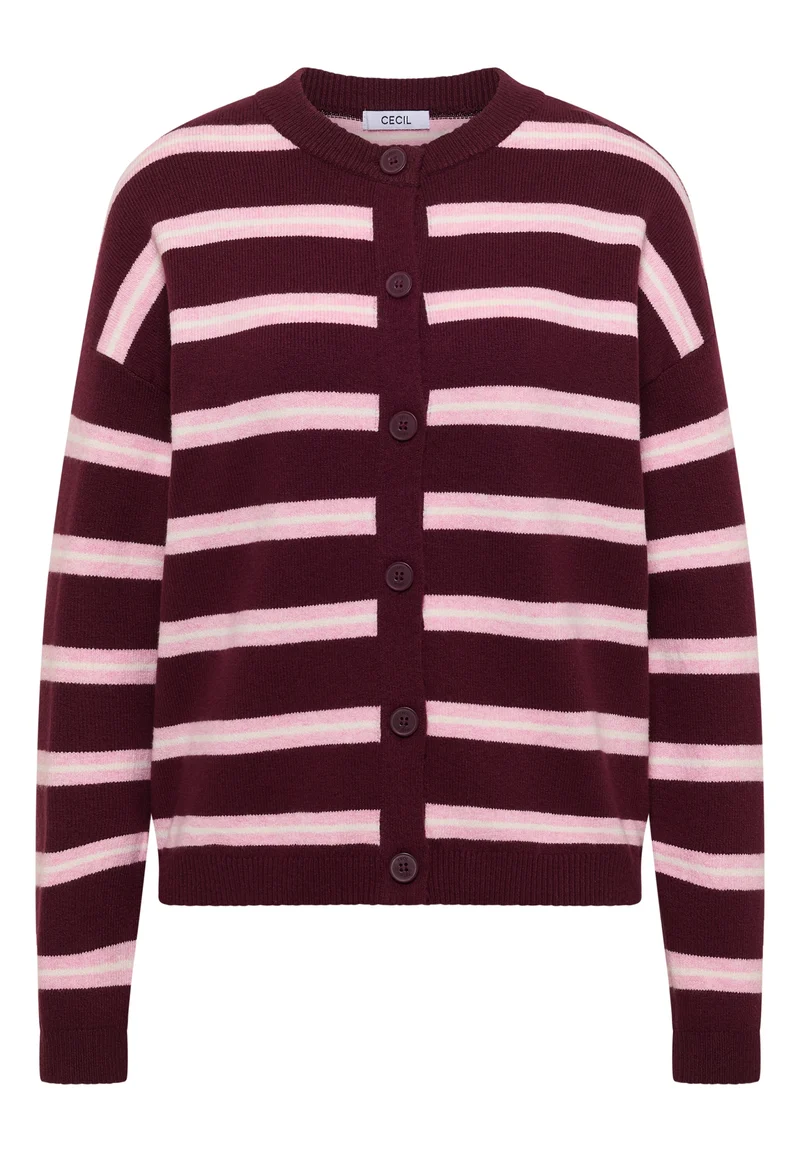 Striped cosy round neck, red wine