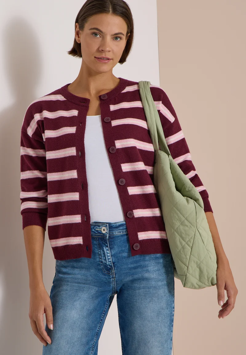 Striped cosy round neck, red wine