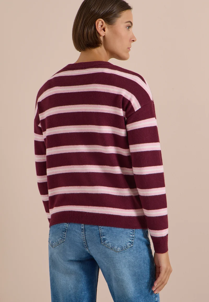 Striped cosy round neck, red wine