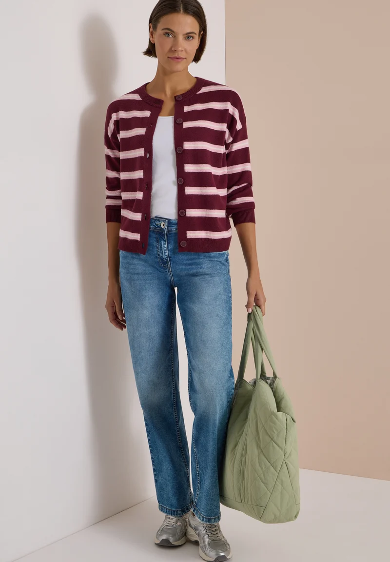 Striped cosy round neck, red wine