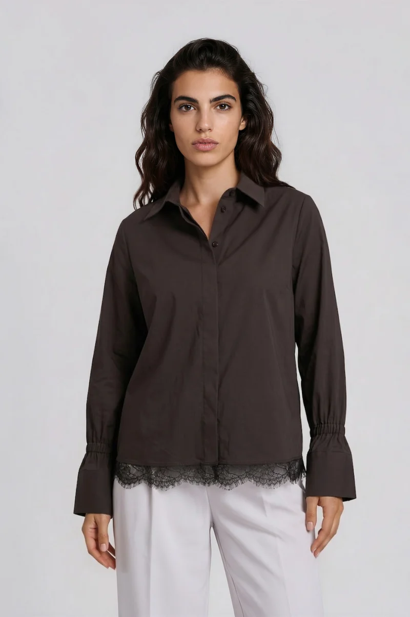 SHIRT BLOUSE W/ ELASTIC GATHERING A, MOCCA