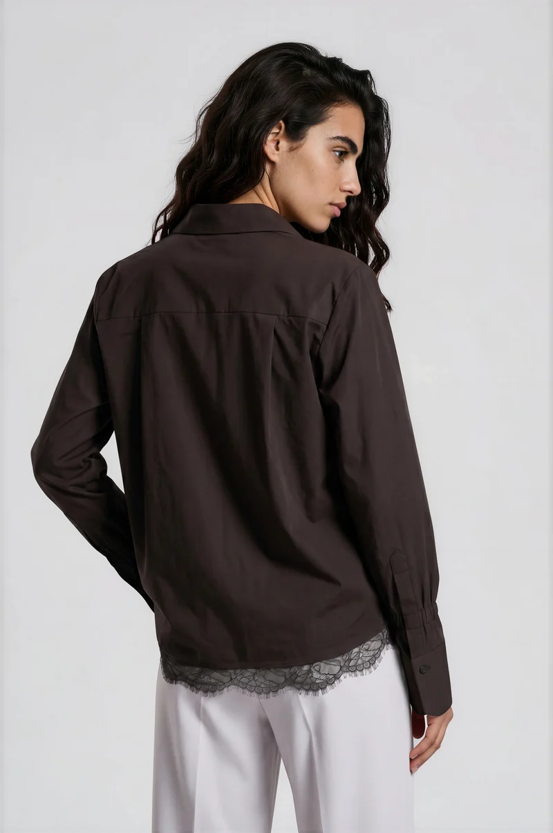SHIRT BLOUSE W/ ELASTIC GATHERING A, MOCCA