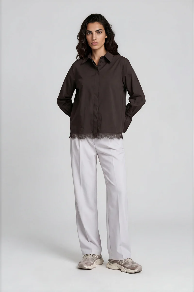 SHIRT BLOUSE W/ ELASTIC GATHERING A, MOCCA