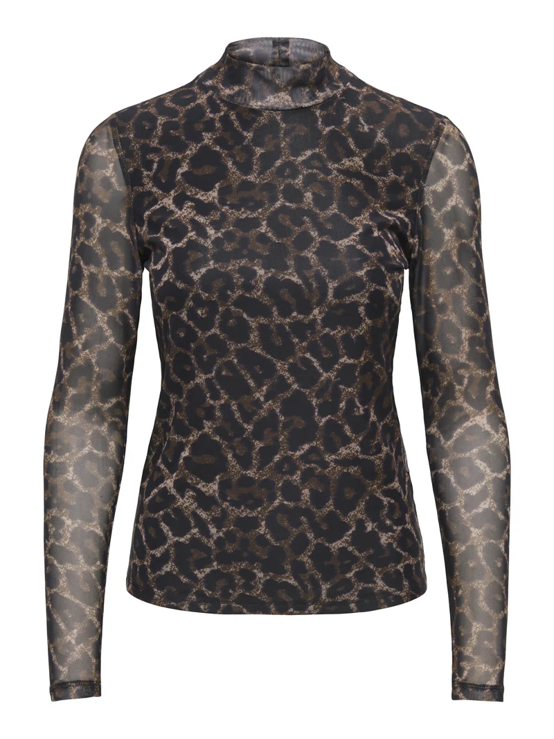 ONLERICA MESH L/S TOP JRS NOOS, Raw Umber/Black leo vibe