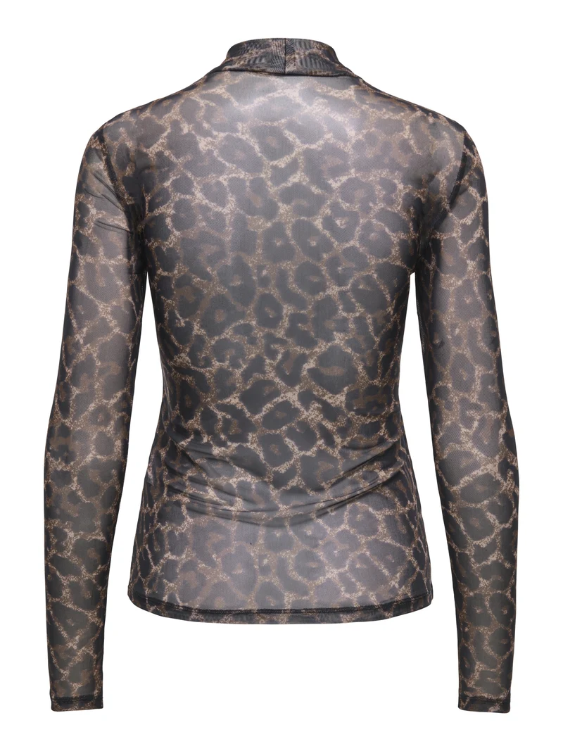 ONLERICA MESH L/S TOP JRS NOOS, Raw Umber/Black leo vibe