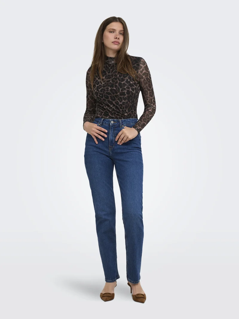 ONLERICA MESH L/S TOP JRS NOOS, Raw Umber/Black leo vibe
