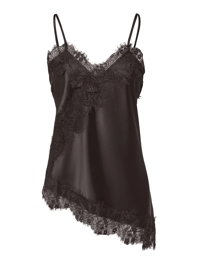 ONLINDONA STRAP SATIN LACE TOP WVN, Chocolate Torte