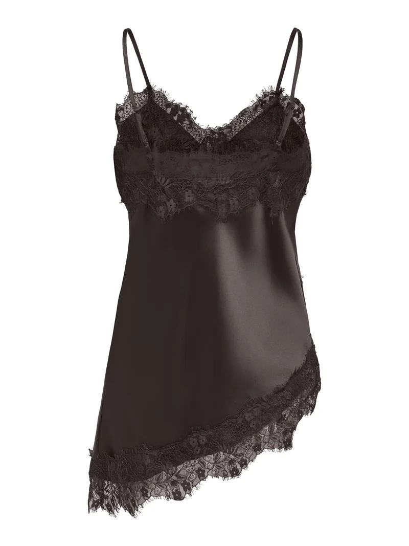 ONLINDONA STRAP SATIN LACE TOP WVN, Chocolate Torte