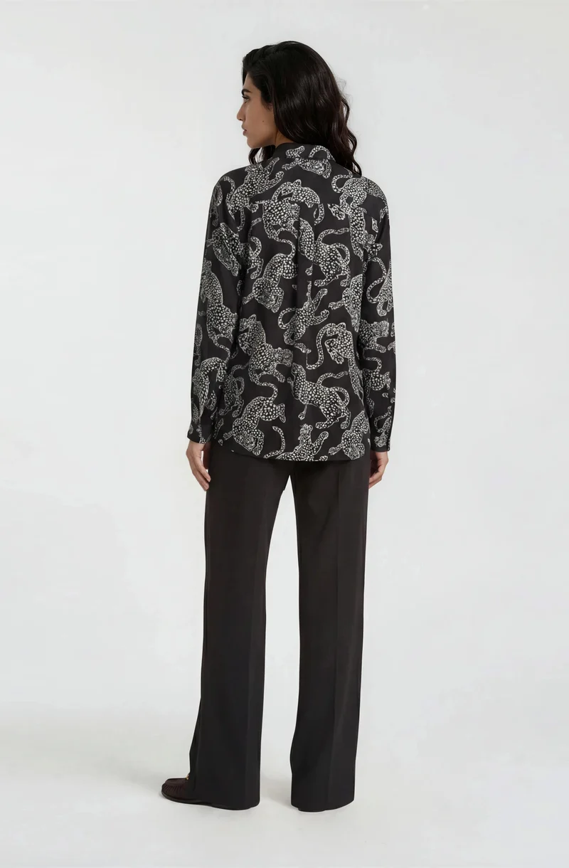 SHIRT BLOUSE 1/1 SLEEVE, MOCCA PRINT