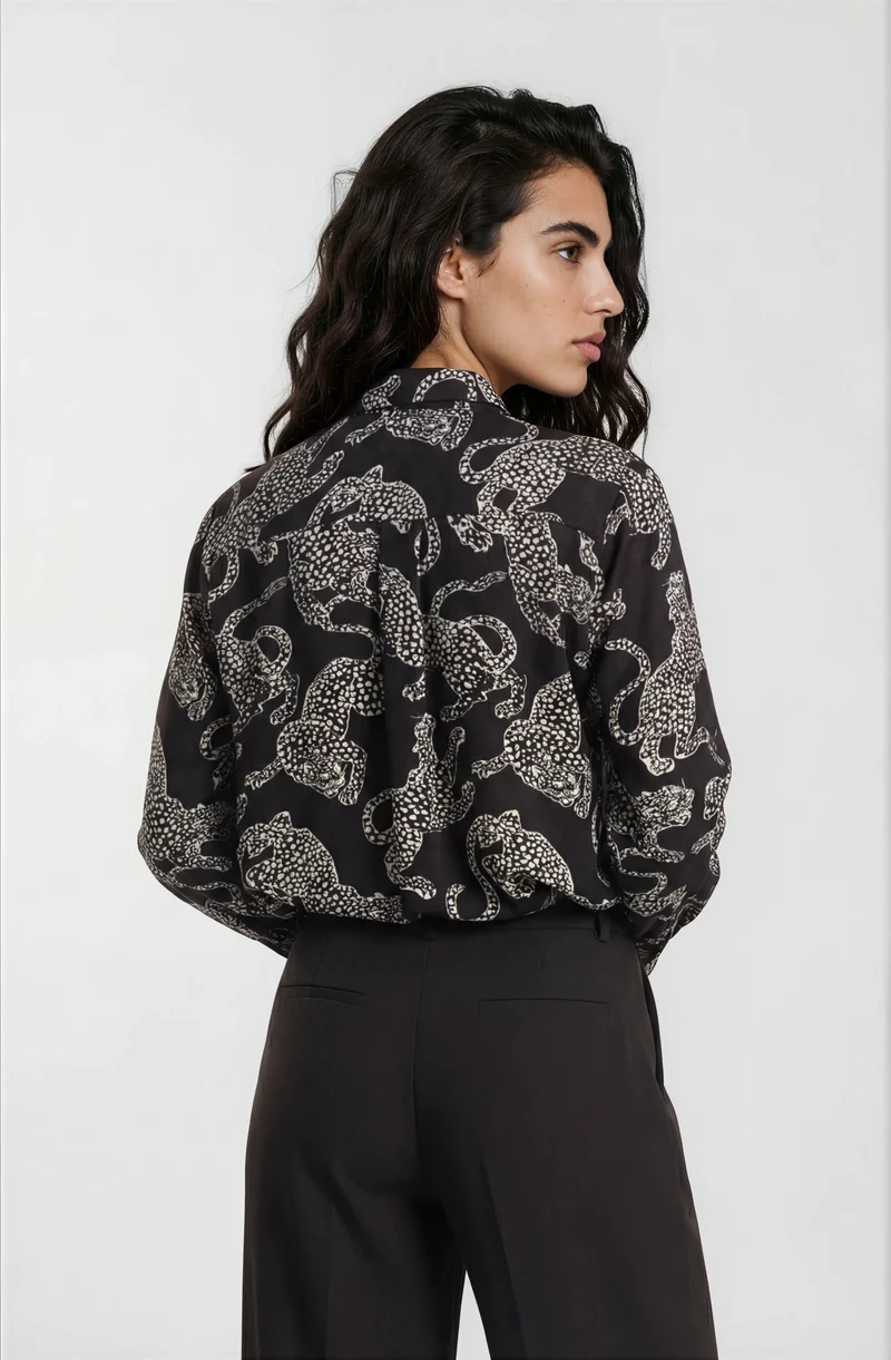 SHIRT BLOUSE 1/1 SLEEVE, MOCCA PRINT