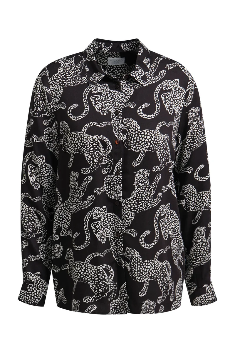 SHIRT BLOUSE 1/1 SLEEVE, MOCCA PRINT