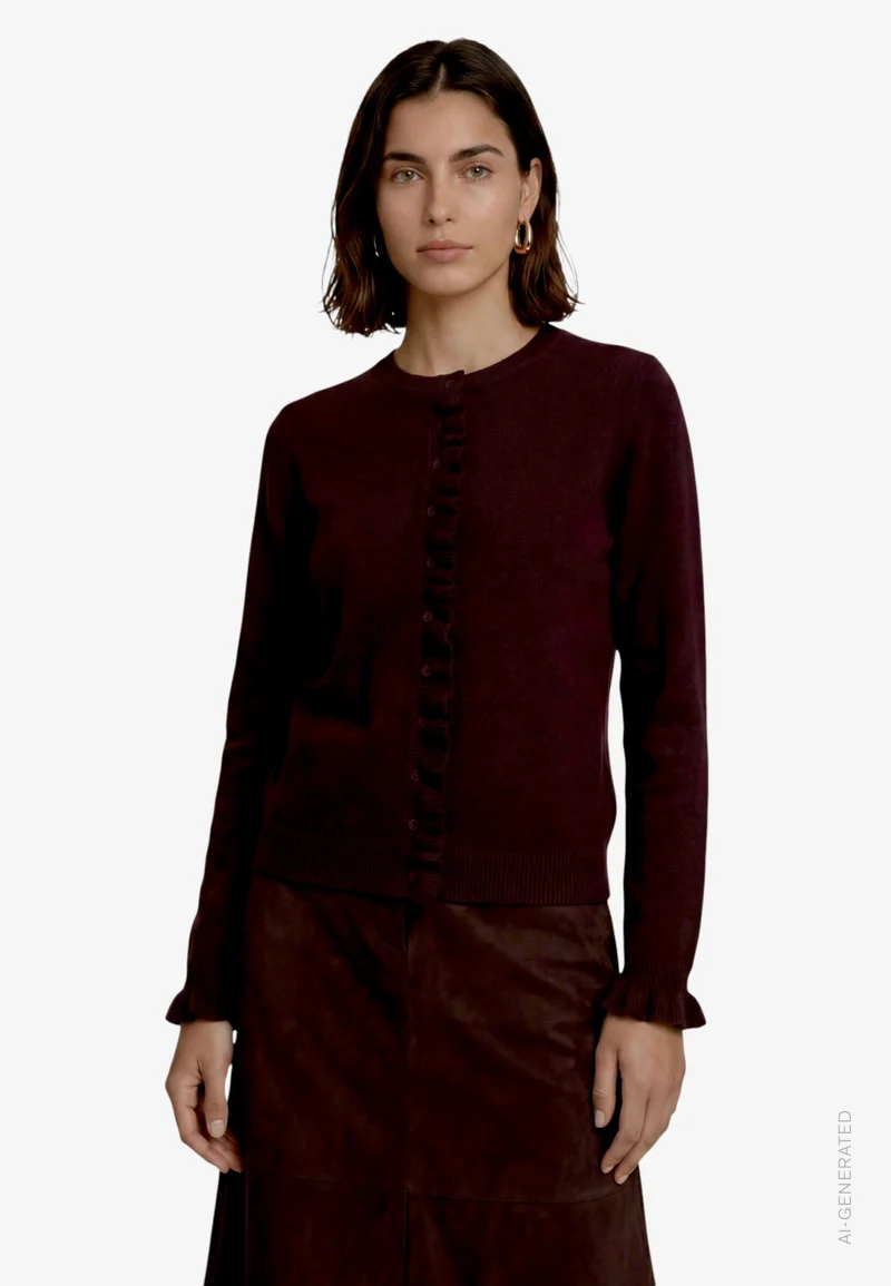 Strickjacke Kurz 1/1 Arm, Dark Brown Melange