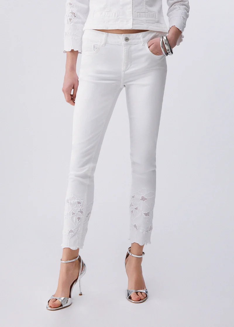 Skinny Trousers with Broderie Anglaise