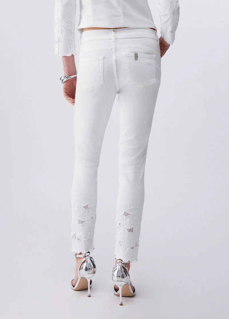 Skinny Trousers with Broderie Anglaise