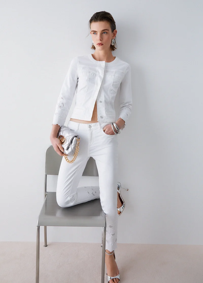 Skinny Trousers with Broderie Anglaise