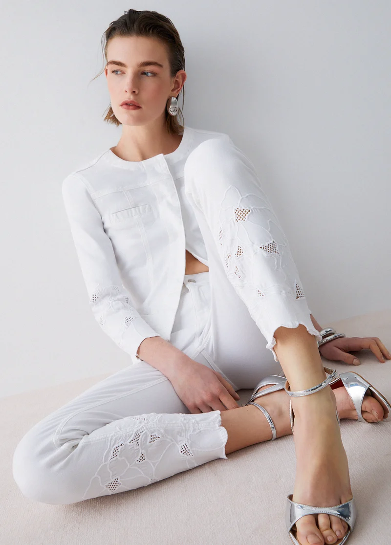 Skinny Trousers with Broderie Anglaise