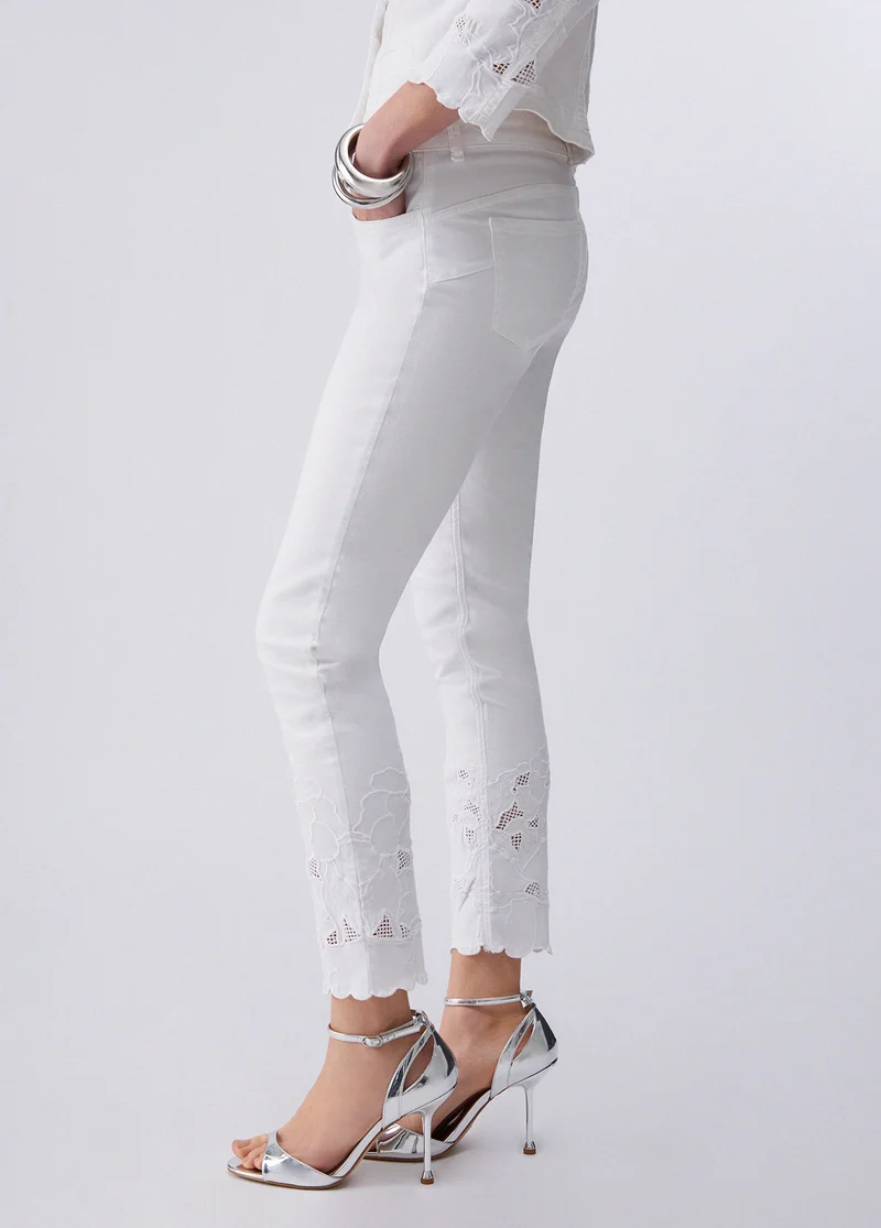 Skinny Trousers with Broderie Anglaise