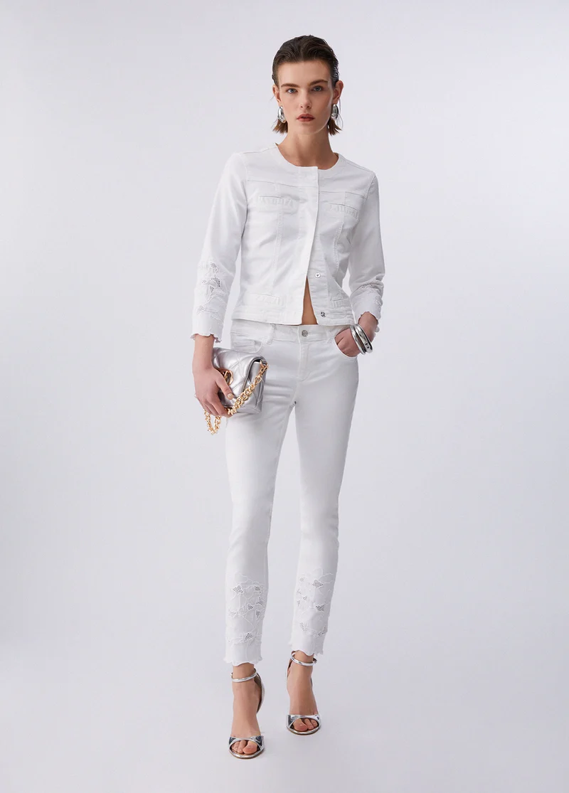 Skinny Trousers with Broderie Anglaise