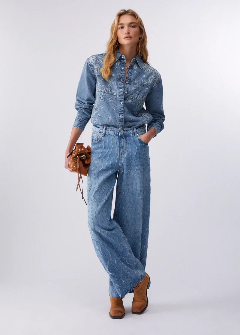 Flared Jeans with Laser-Etched Details