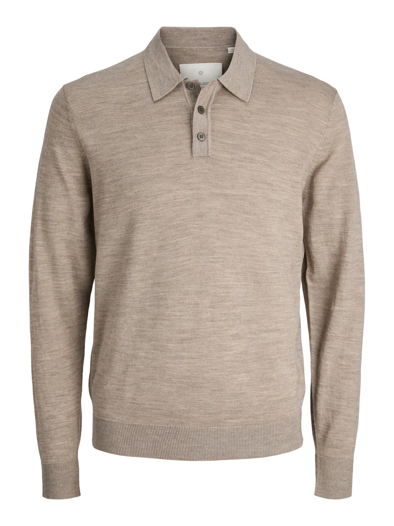 JJMERINO KNIT POLO, Greige/Melange