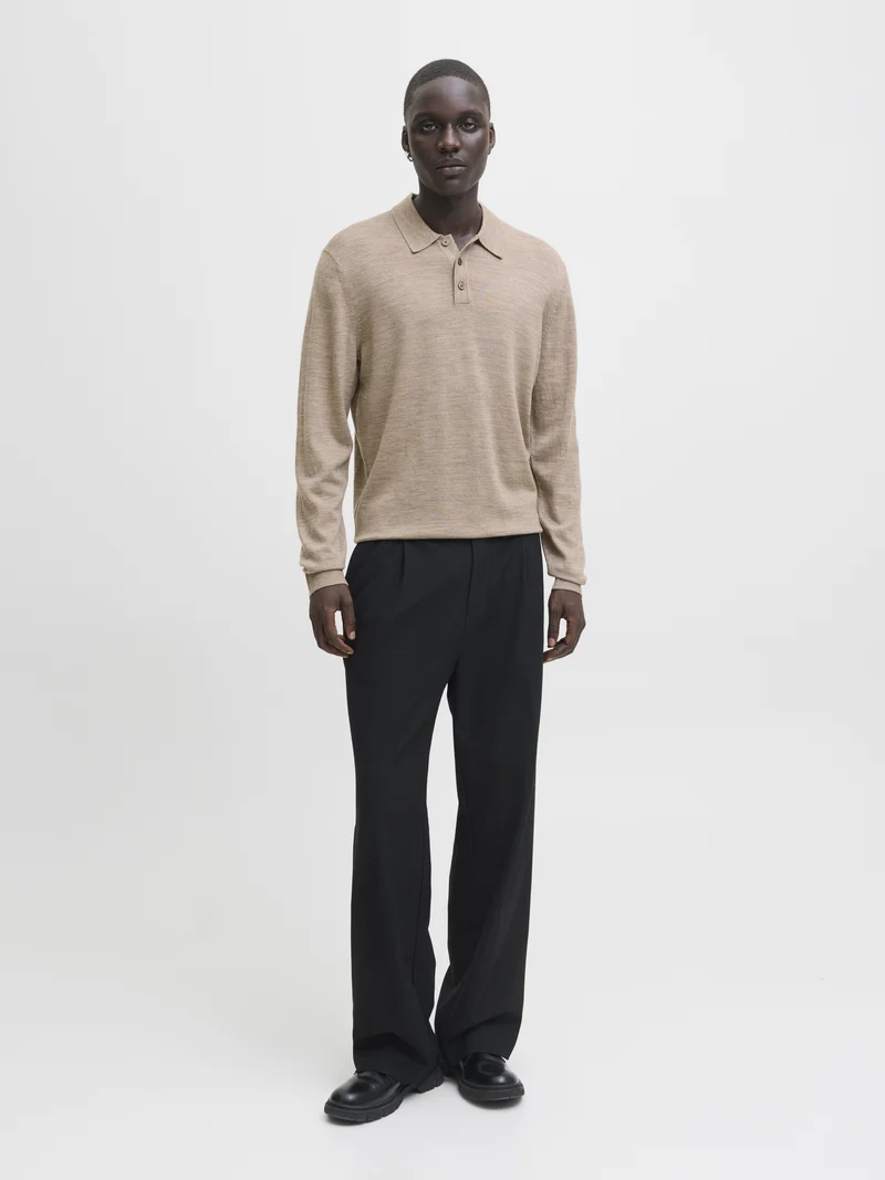 JJMERINO KNIT POLO, Greige/Melange