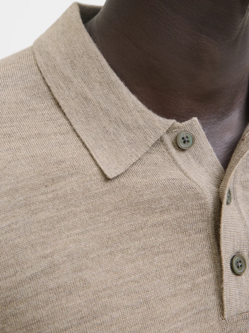 JJMERINO KNIT POLO, Greige/Melange