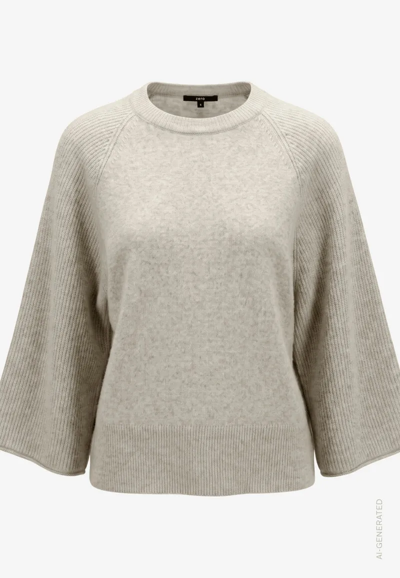 Strickpullover Kurz 3/4 Arm, Light Beige Melange