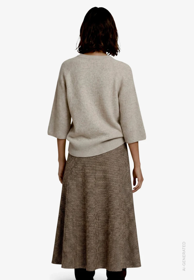 Strickpullover Kurz 3/4 Arm, Light Beige Melange