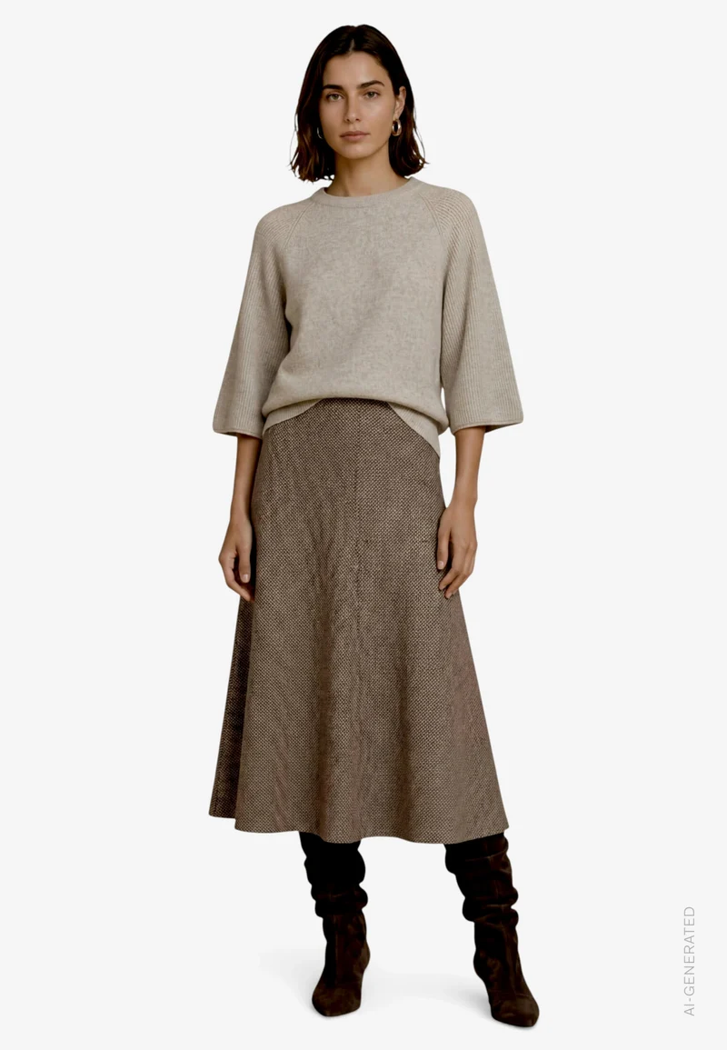 Strickpullover Kurz 3/4 Arm, Light Beige Melange
