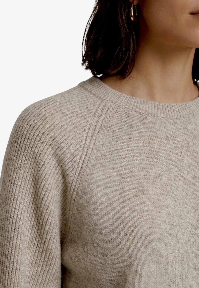 Strickpullover Kurz 3/4 Arm, Light Beige Melange