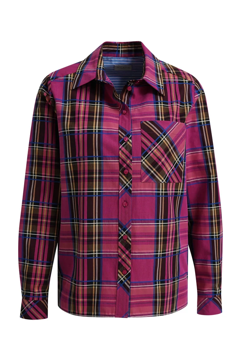 SHIRT BLOUSE 1/1 SLEEVE WITH CHEST, FUCHSIA PRINT