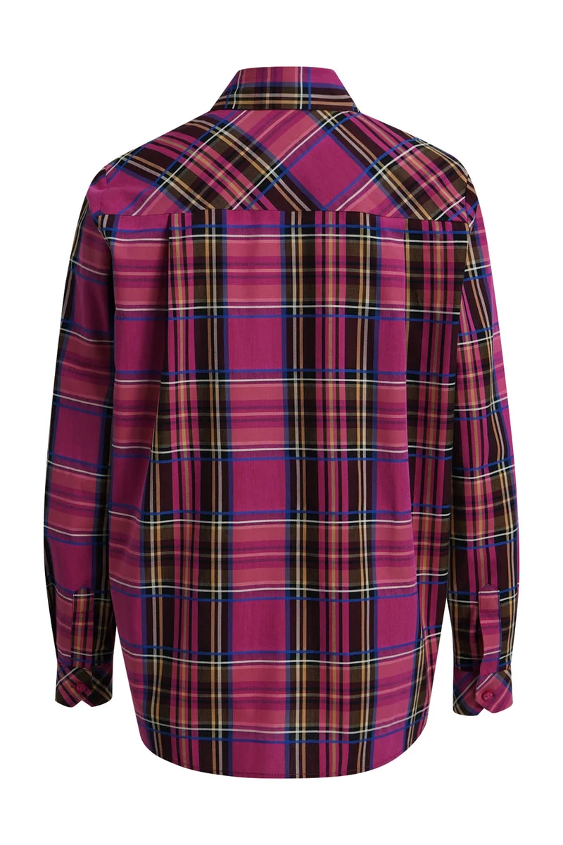 SHIRT BLOUSE 1/1 SLEEVE WITH CHEST, FUCHSIA PRINT