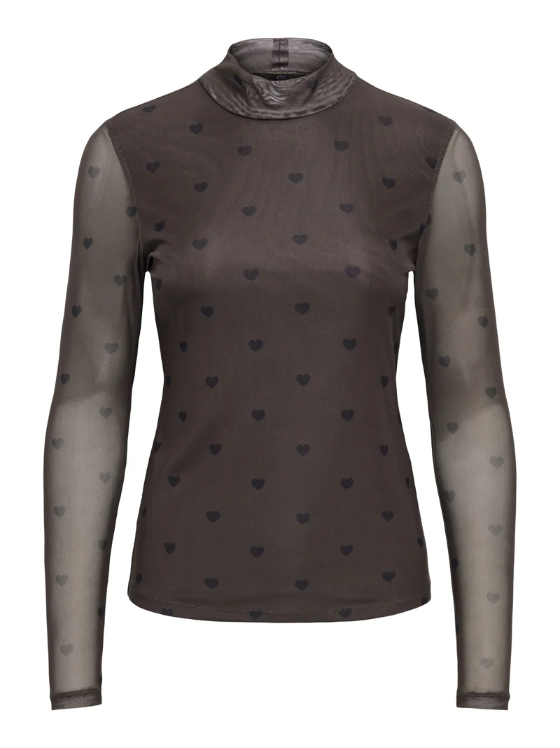 ONLERICA MESH L/S TOP JRS NOOS, Coffee Bean/Black heart