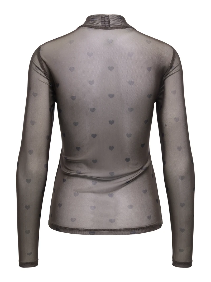 ONLERICA MESH L/S TOP JRS NOOS, Coffee Bean/Black heart