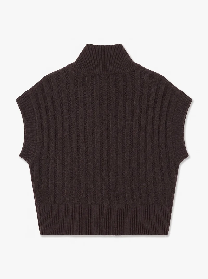 VMBANG RIB SL HIGHNECK ZIPPER VEST, Chocolate Torte/MELANGE