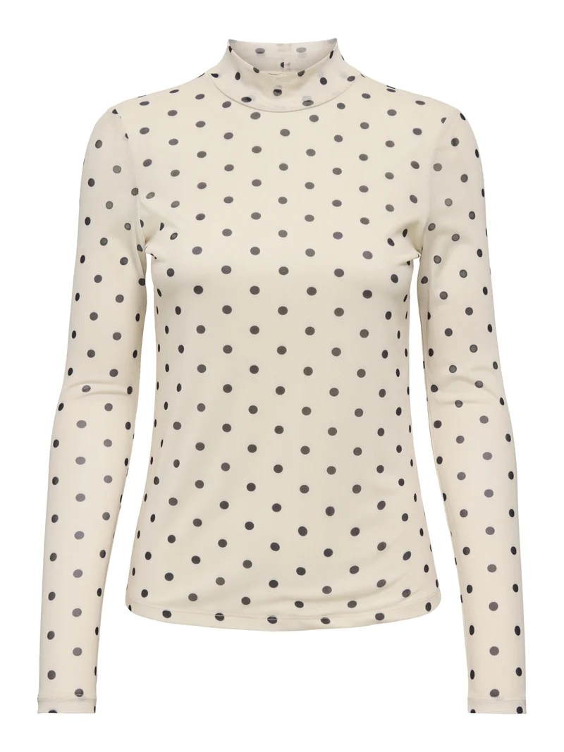 ONLERICA MESH L/S TOP JRS NOOS, Seedpearl/Black dot