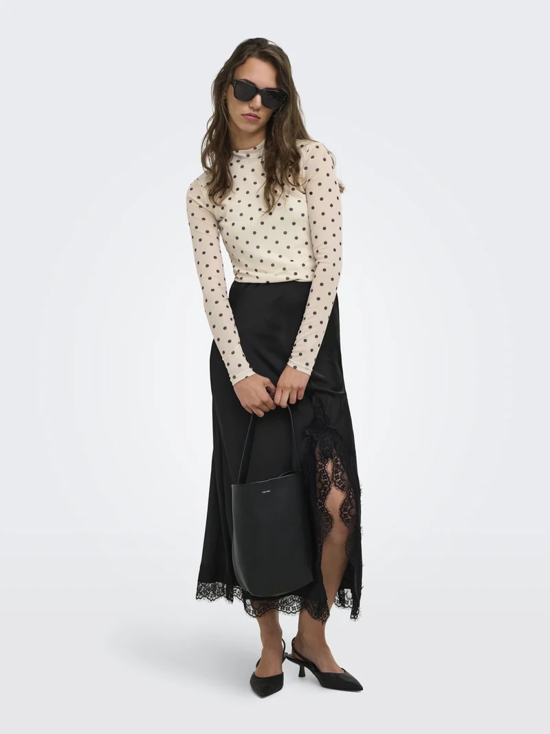 ONLERICA MESH L/S TOP JRS NOOS, Seedpearl/Black dot