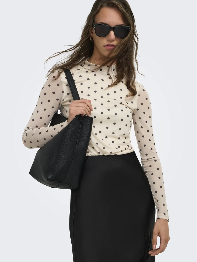 ONLERICA MESH L/S TOP JRS NOOS, Seedpearl/Black dot