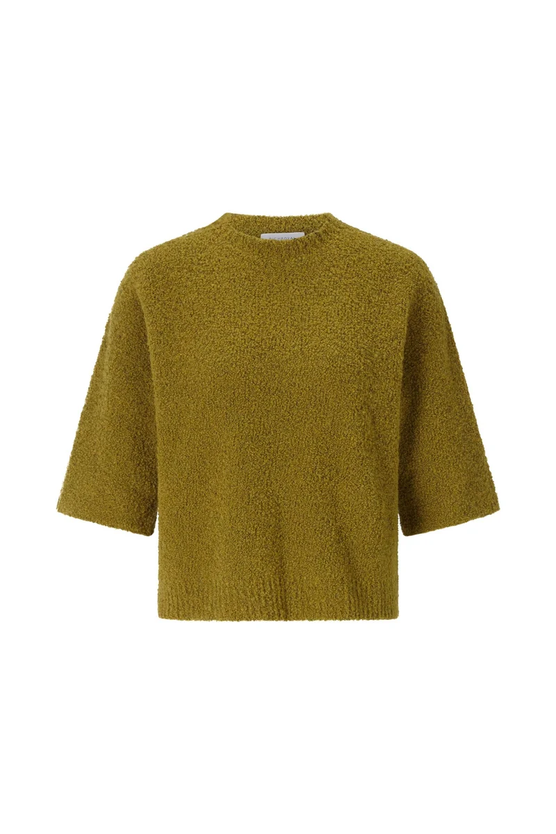 Crew NK SH Sleeve Oversized Bouclé, golden moss