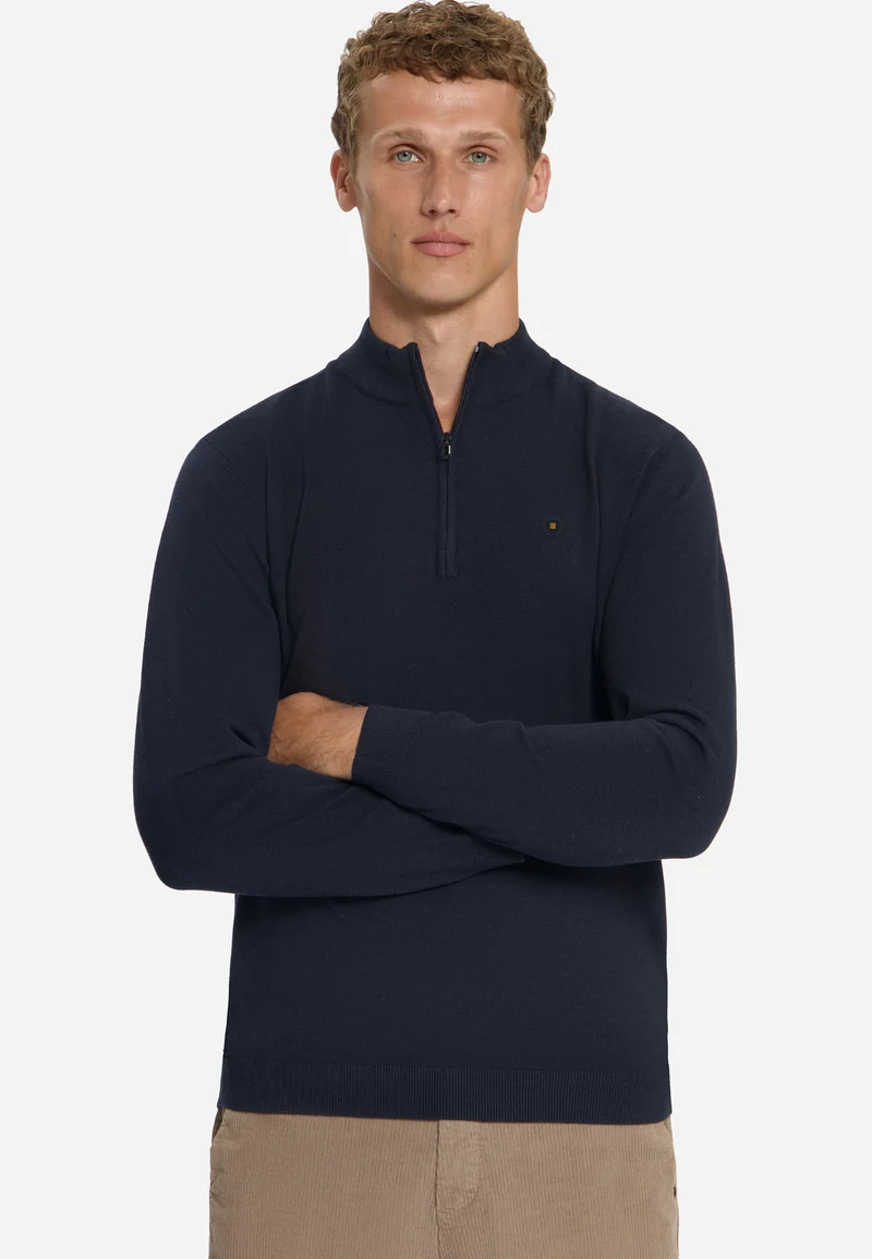 Pullover Half Zip Melange, Dark Night