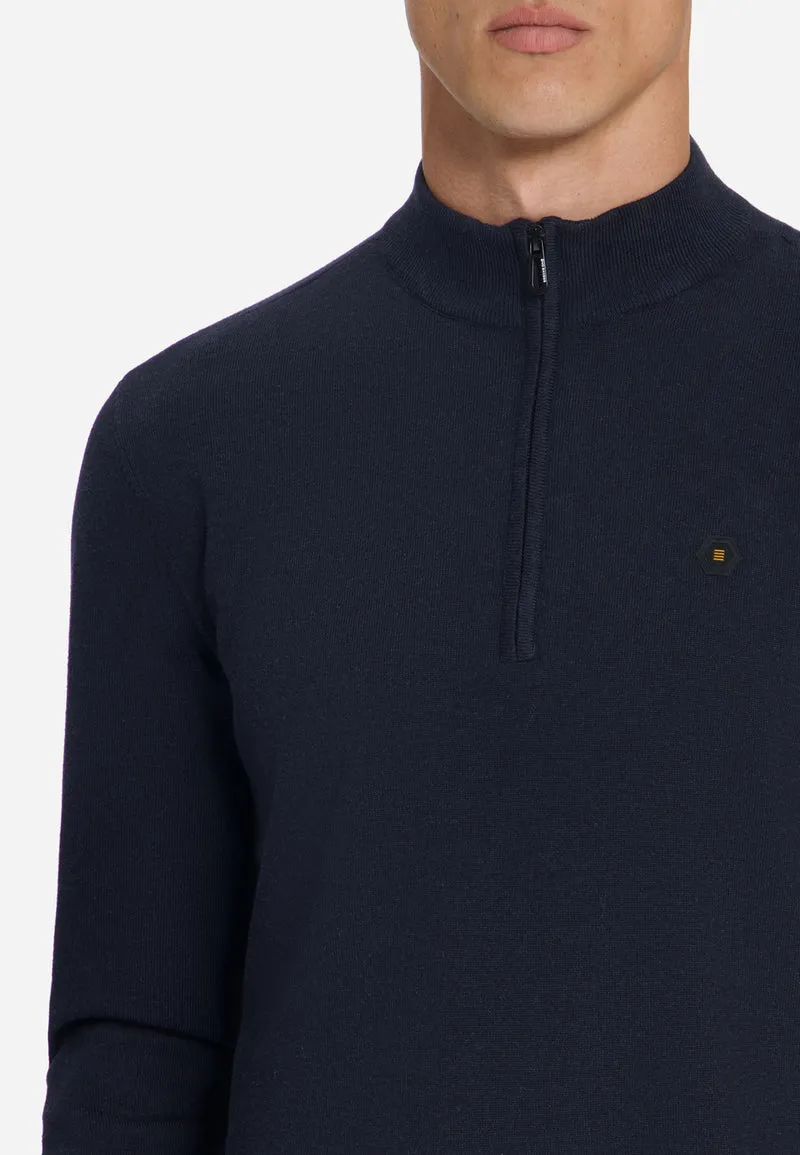 Pullover Half Zip Melange, Dark Night