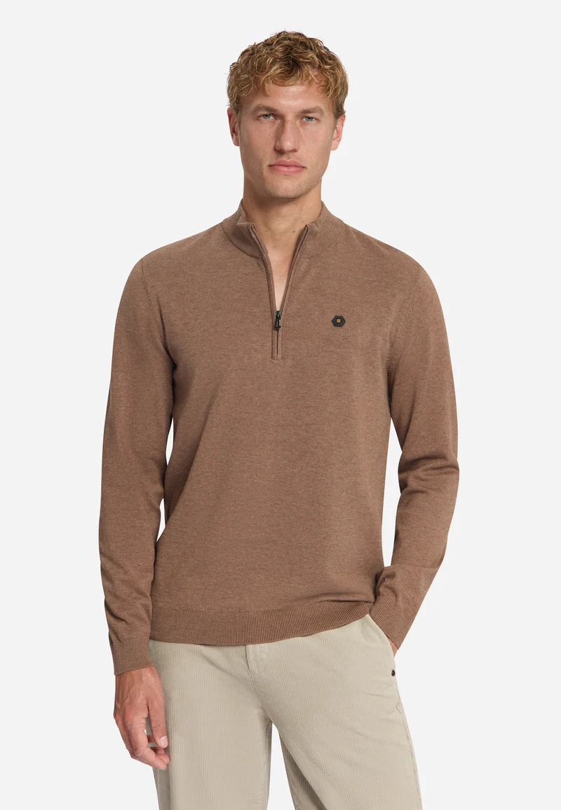 Pullover Half Zip Melange, Light Brown