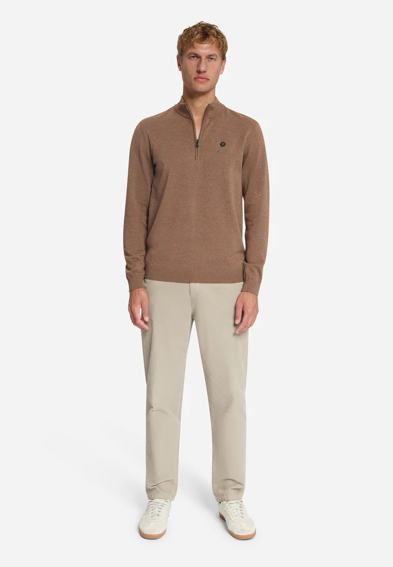 Pullover Half Zip Melange, Light Brown