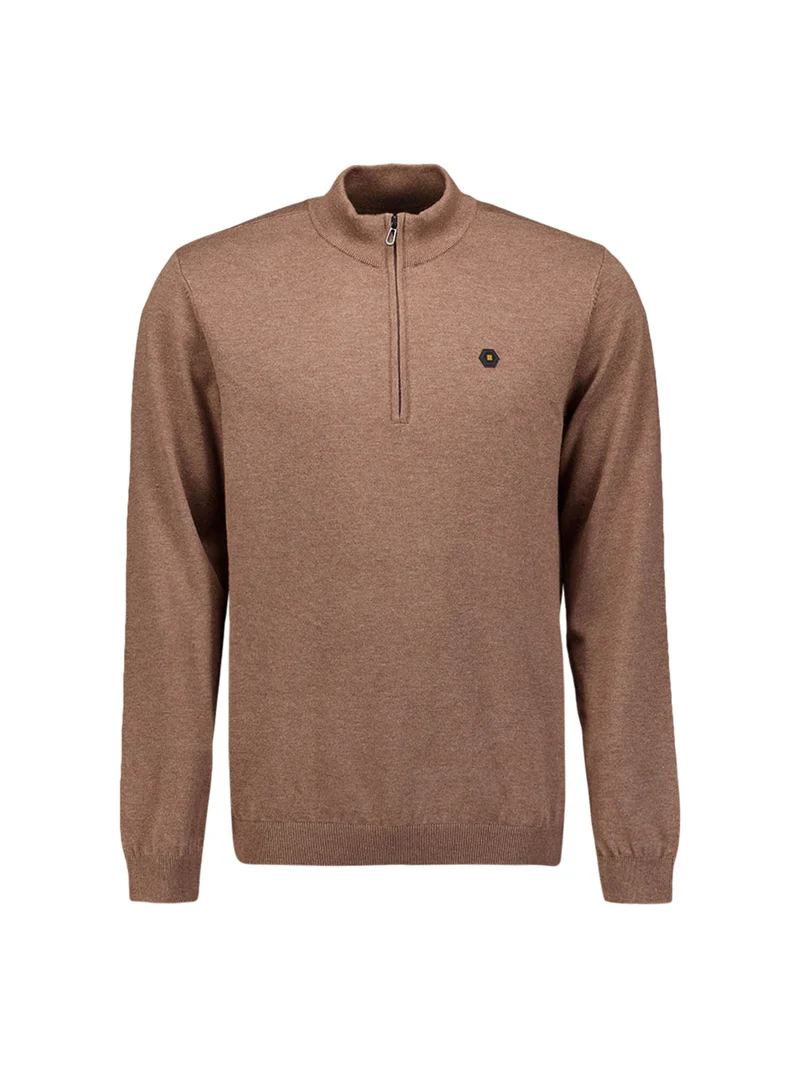 Pullover Half Zip Melange, Light Brown
