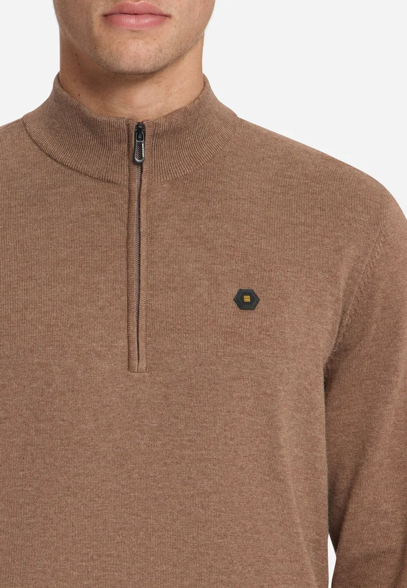 Pullover Half Zip Melange, Light Brown